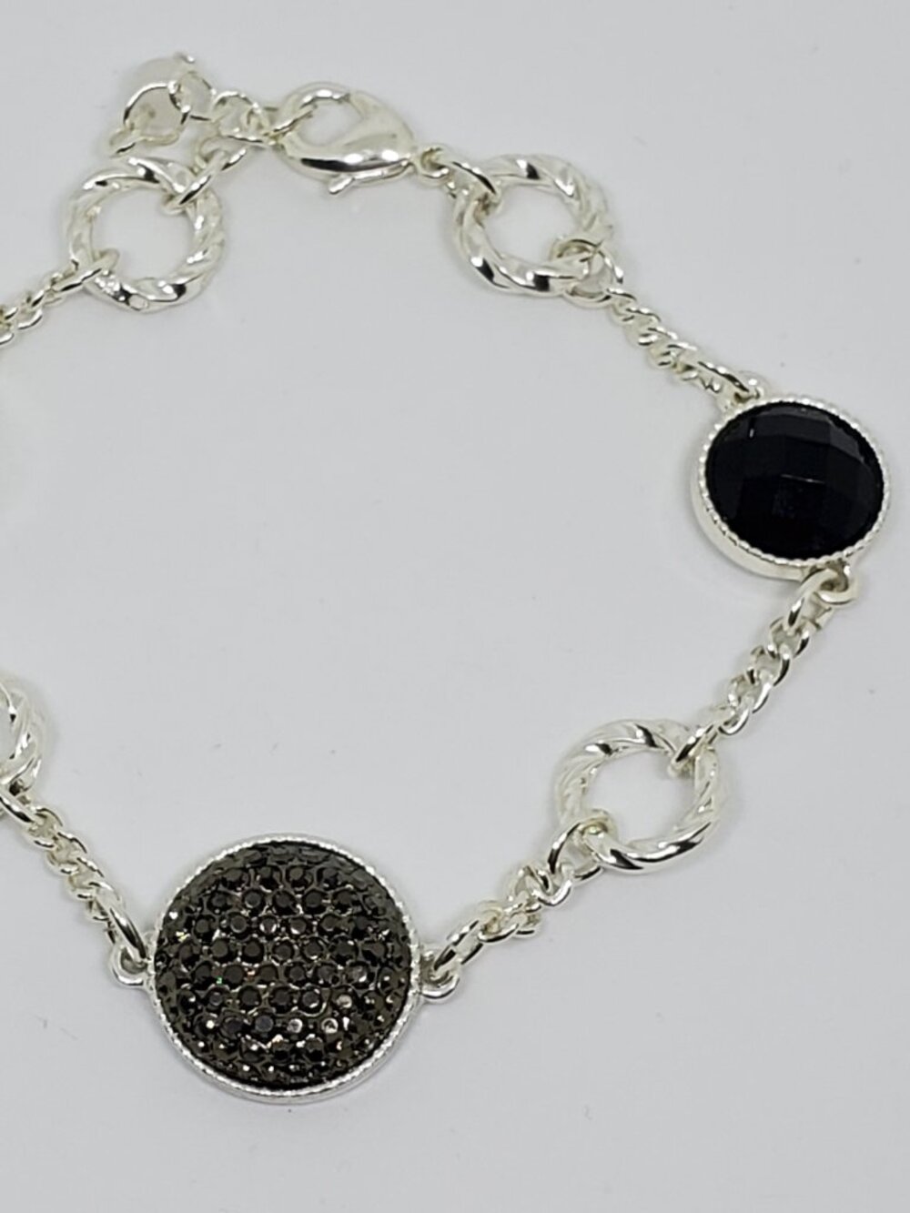 Vintage Avon NR Hematite Black Stones Silver Twist Chain Bracelet - Picture 12 of 12